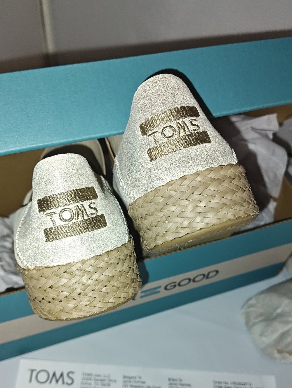 TOMS Carolin Espadrille Wedge White & Beige
